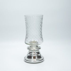 Ваза стъкло метал сребърно ι 24χ10см