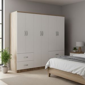 Гардероб Athos с шест врати, цвят сонома-бял, 200.5x42x180см