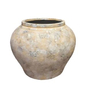 Голяма саксия, изработена от лек цимент, бежова, стара - Φ69x58см