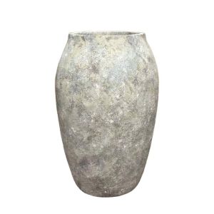 Голяма саксия, изработена от лек цимент, сиво-бежова, стара - Φ50x72см