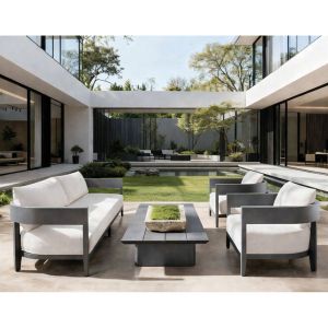 Градински комплект Palmer Alu антрацит: диван + 2 фотьойла + холна маса, бежови възглавници