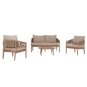 Градински комплект от 4 Частиkanu Hm6416 акациево дърво-метална рамка-въже - бежов