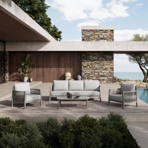 Градински шезлонг Feralda, бежов, с алуминиево въже и светлосив плат