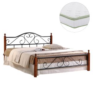 Двойно легло с матрак Candy ημ21327 метал и дърво в мръсен дъб - матрак 150x200см