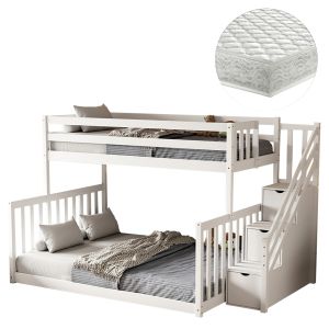 Двуетажно легло Beamer Hm21320 от борова дървесина в бяло - за матраци 90 и 140x190см.