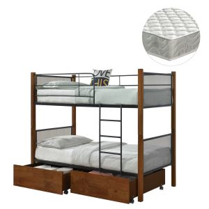 Двуетажно легло с чекмеджета и матраци Rayven Hm21336 дърво в орех-метал-за 90x190см.