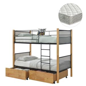 Двуетажно легло с чекмеджета и матраци Rayven Hm21336.02 дърво, цвят бук, метал, размер 90x190см.