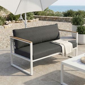 ДВУМЕСТЕН ДИВАН AURELIO МЕТАЛИК В БЯЛО - ВЪЗГЛАВНИЦИ В АНТРАЦИТЕН НЮАНС 130X74X63СМ