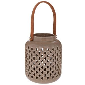 ДЕКОРАТИВЕН КЕРАМИЧЕН ФЕНЕР В ЦВЯТ КАКИ 12,5X16 СМ