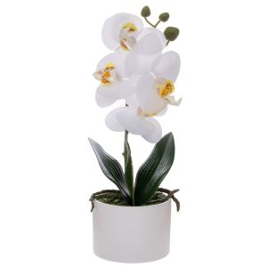 ДЕКОРАТИВНА БЯЛА ОРХИДЕЯ PHALAENOPSIS В КЕРАМИЧНА САКСИЯ 28 СМ