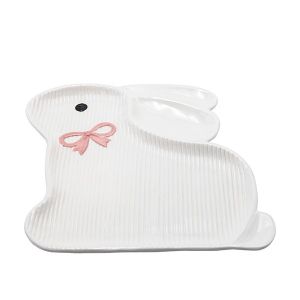 ДЕКОРАТИВНА ВЕЛИКДЕНСКА ЧИНИЯ ЗАЕК КЕРАМИЧНА БЯЛА - РОЗОВА 26.8X25.2X2.4СМ