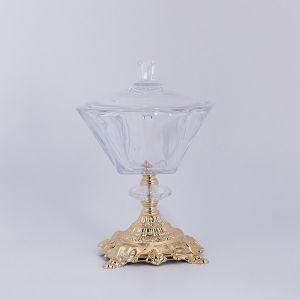 ДЕКОРАТИВНА ПОСТАВКА ЗА СЕРВИРАНЕ СЪС СТЪКЛО И ЗЛАТНИ ДЕТАЙЛИ 18X26СМ