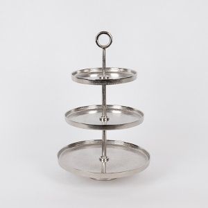 ДЕКОРАТИВНА ПОСТАВКА ЗА ТОРТА 3 ЕТАЖА МЕТАЛНА СРЕБЪРНО 10X48СМ