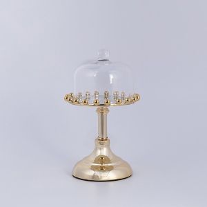 ДЕКОРАТИВНА ПОСТАВКА ЗА ТОРТА С МЕТАЛЕН КАПАК С ОГЛЕДАЛО, ЗЛАТНА 22X15СМ