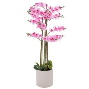 ДЕКОРАТИВНА РОЗОВА ОРХИДЕЯ PHALAENOPSIS В КЕРАМИЧНА САКСИЯ 127 СМ