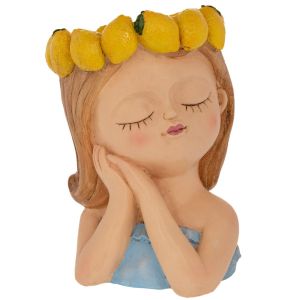 ДЕКОРАТИВНА САКСИЯ ОТ ПОЛИРЕЗИН ВЪВ ФОРМАТА НА МОМИЧЕ С ЛИМОНИ НА ГЛАВАТА 26X26X35 СМ