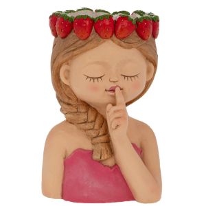 ДЕКОРАТИВНА САКСИЯ ОТ ПОЛИРЕЗИН ВЪВ ФОРМАТА НА МОМИЧЕ С ЯГОДИ НА ГЛАВАТА 27,5X25X43СМ