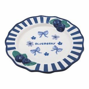 ДЕКОРАТИВНА ЧИНИЯ С ДИЗАЙН С БОРОВИНКИ, КЕРАМИЧНА, БЯЛО-СИНЯ, 25,24,7X2,7 СМ