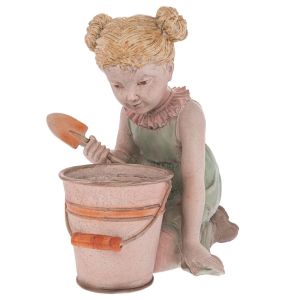 ДЕКОРИРАНА МНОГОЦВЕТНА САКСИЯ ОТ ПОЛИРЕЗИН С ФИГУРА НА МОМИЧЕ 33X34X29 СМ