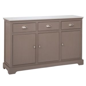 ДЪРВЕН БЮФЕТ В СИВ ЦВЯТ С 3 ВРАТИ, 3 ЧЕКМЕДЖЕТА И МРАМОРНА ПОВЪРХНОСТ 120X35X75СМ