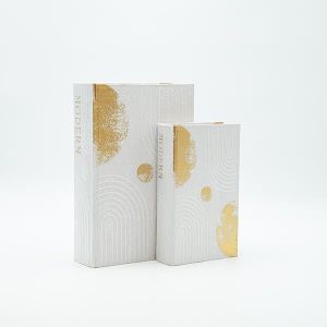 Дървена кутия-книга S/2, бяла - златна, 27x18x7см / 21x13x5см