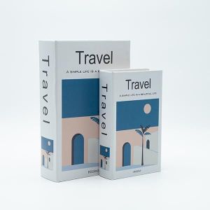 Дървена кутия-книга S/2, бяла - синя, 27x18x7см / 21x13x5см