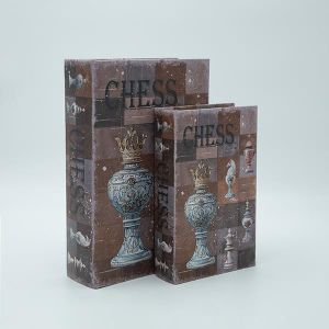 Дървена кутия-книга S/2, кафява - светлосиня 27x18x7см / 21x13x5см