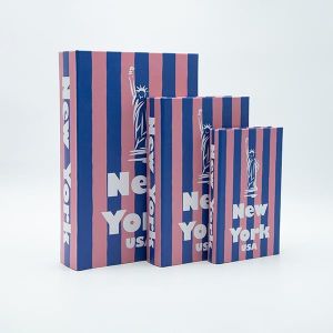 Дървена кутия-книга S/3, лилаво-червена 33x22x7см / 26x17x5см / 21x13x3см