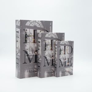 Дървена кутия-книга S/3, сиво-бяла, 33x22x7см / 26x17x5см / 21x13x3см