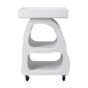 Дървена помощна маса с колела бяла 48x40x60см