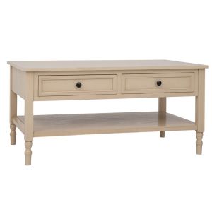 ДЪРВЕНАХОЛНА МАСА В БЕЖОВ ЦВЯТ С 2 ЧЕКМЕДЖЕТА 100X58X48 СМ