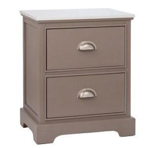 ДЪРВЕНО НОЩНО ШКАФЧЕ С 2 ЧЕКМЕДЖЕТА В СИВ ЦВЯТ С МРАМОРНА ПОВЪРХНОСТ 45X35X54СМ