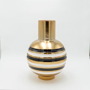 Желязна ваза - керамична бяло-черна - златна 25.5x11x37.5см