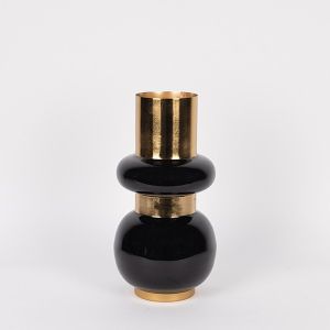 Желязна ваза - керамична златисто-черна 18x10x33см