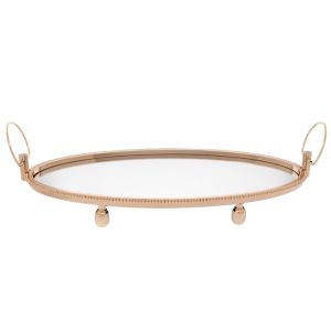 ЗЛАТИСТ МЕТАЛЕН ПОДНОС СЪС СТЪКЛЕНА ПОВЪРХНОСТ 66Х37Х11СМ