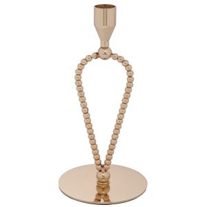 ЗЛАТИСТ МЕТАЛЕН СВЕЩНИК НА КРЪГЛА МЕТАЛНА ОСНОВА 10X10X21 СМ