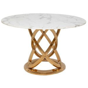 ЗЛАТИСТА МЕТАЛНА МАСА РОТОНТА С БЯЛА МРАМОРНА ПОВЪРХНОСТ D130X75