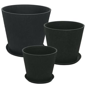 Камъчна полисмолова саксия с комплект чинии/6 черни въглища - Д:φ50x44.5, М:φ40x35.5, Ш:φ30x27см