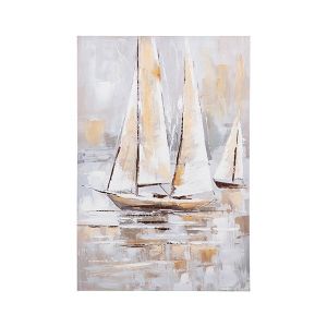 Картина 3 кораба бежово - бяло - светло синьо 60x3.5x90см