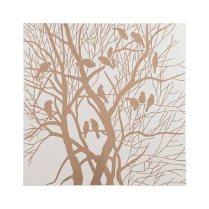Картина дървено дърво с птици бяло - светло кафяво 80x4x80см