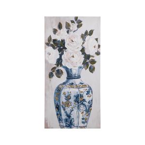 Картина ваза с цветя, синя - зелена - бяла, 50x3x100 см