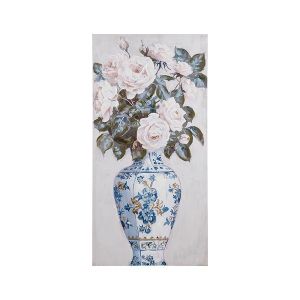 Картина ваза с цветя, синя - зелена - светло розова 50x3x100см