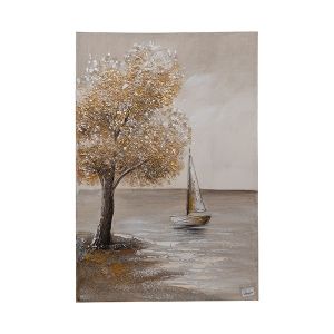 Картина върху платно дърво и кораб кафяво-бяло-бежово 60x3x90см