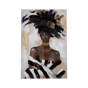 Картина жена, бяло - черно - жълто, 60x3.5x90см