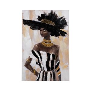 Картина жена, бяло - черно - жълто, 60x3.5x90см