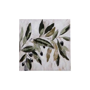 Картина платно маслинови листа зелен - черно - бежово 60x3.5x60см