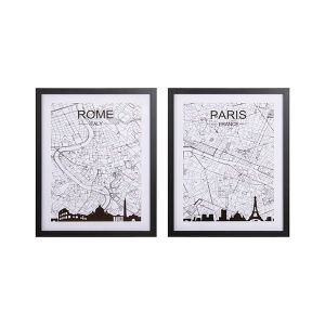 Картина с рамка париж - рим, бяло - черно, 40x2x50см