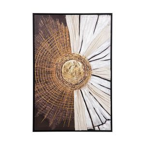 Картина с рамка цветя, златисто - черно - бяло - бежово 60x3.5x90см