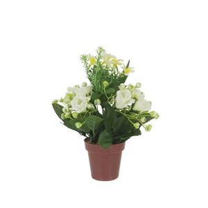 Кафява саксия с композиция от бели рози - в19 см