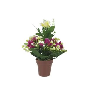 Кафява саксия с композиция от лилави рози - в19 см